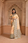 Off white color handloom raw silk saree with woven design