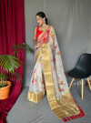 Beige color soft organza silk saree with digital printed work