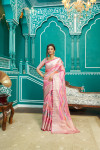 Baby pink color soft organza silk saree with zari weaving work
