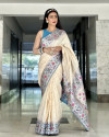 Off white color soft paithani silk saree with zari weaving work