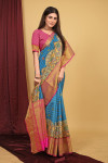 Firoji color kanchipuram silk saree with digital printed work