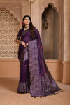 Magenta color handloom raw silk saree with woven design