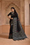 Black color handloom raw silk saree with woven design