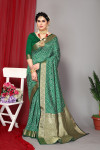 Green color banarasi silk saree with zari weaving work