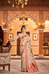 Off white color banarasi silk saree with woven design