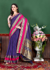 Purple color cotton silk saree with zari weaving work