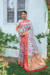 White color paithani silk saree with digital printed work