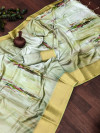 Pista green color soft silk saree with printed work