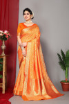 Orange color banarasi silk saree with zari weaving work