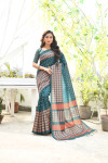 Rama green color tussar silk saree with printed work