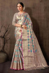 Sky blue color organza silk  saree with zari weaving work