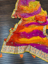 Multi color georgette saree with bandhej printed work