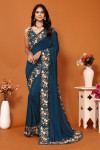 Navy blue color vichitra silk saree with embroidery work
