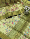 Mahendi green color tussar silk saree with printed work