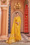 Yellow color soft cotton saree with weaving work