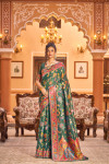 Green color banarasi silk saree with woven design