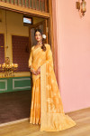 Yellow color soft cotton saree with lucknowi work