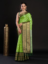 Parrot green color kanjivaram silk saree with zari weaving work