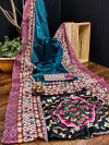 Rama green color muslin silk saree with digital printed work