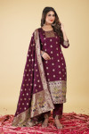 Magenta color paithani silk unstitched dress