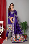 Violet color paithani silk unstitched dress