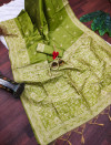 Pista green color soft raw silk saree with woven design