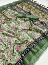 Pista green color tussar silk saree with digital printed work