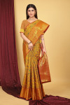 Yellow color kanchipuram silk saree with digital printed work