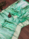 Sea green color satin silk saree with printed work