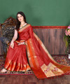 Red color cotton silk saree with zari weaving work