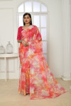 Multi color soft organza silk saree with digital printed work