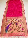 Rani Pink color paithani silk saree with zari weaving work
