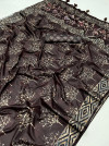 Brown color dola silk saree with batik printed work