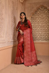 Red color handloom raw silk saree with woven design