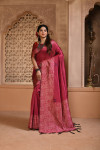 Rani pink color handloom raw silk saree with woven design