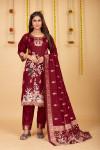 Maroon color paithani silk unstitched dress