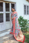 Gray color paithani silk saree with digital printed and zari weaving work