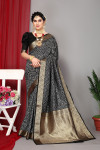 Black color banarasi silk saree with zari weaving work