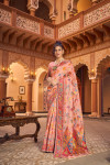 Light peach color banarasi silk saree with woven design