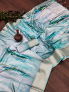 Sky blue color satin silk saree with printed work