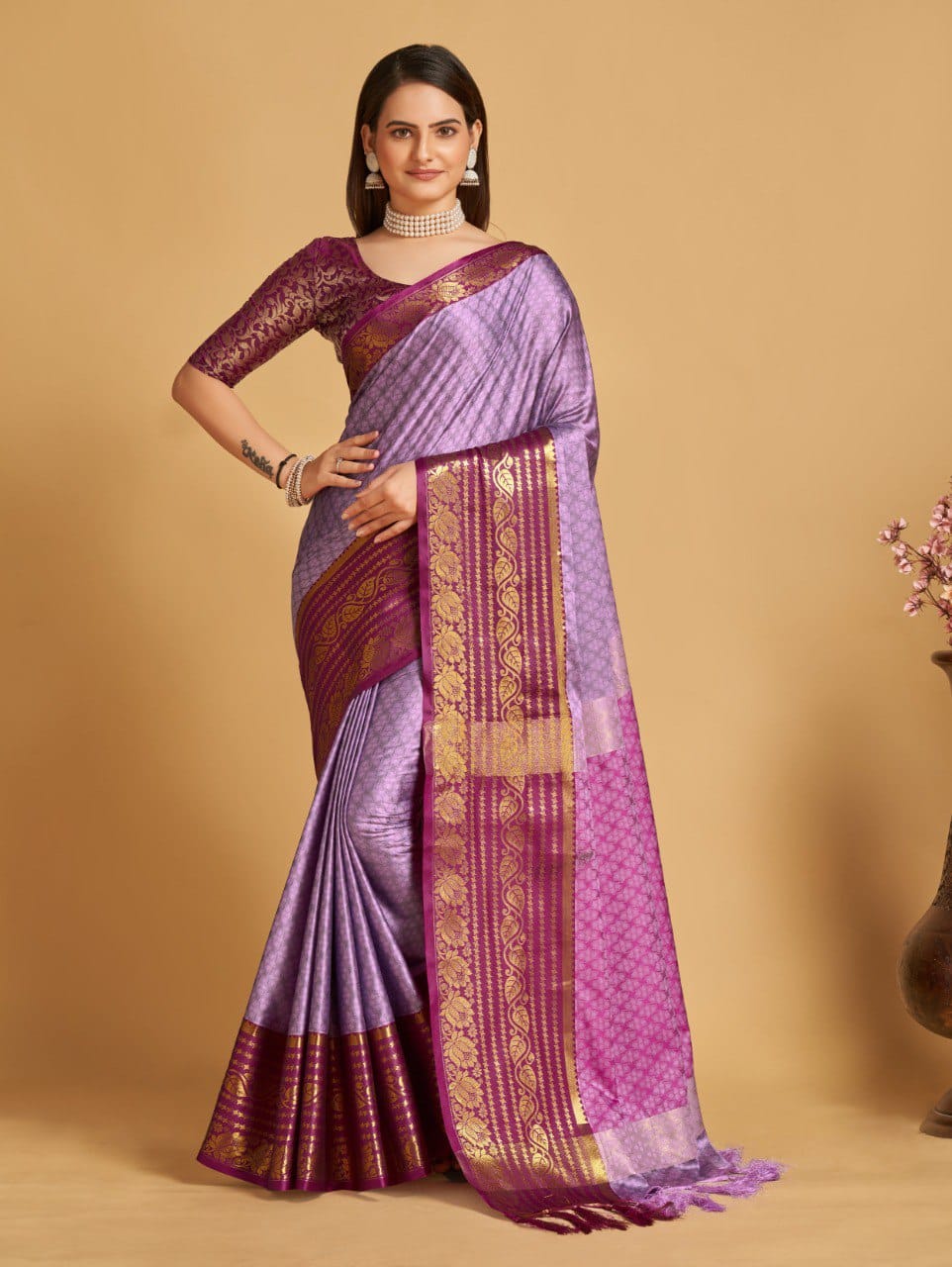 Purple & Gold Coloured Pure Soft Oranza Silk with Antique Real Zari & Rich  Pallu Women Party wear Oranza Silk Saree with Blouse!! – Royskart