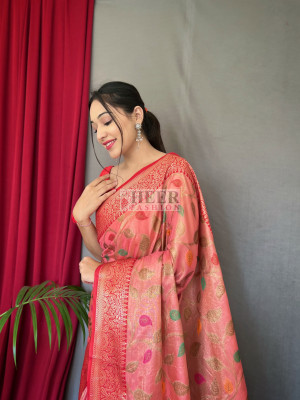 Rani Pink Weaving Silk Banarasi Saree – Leemboodi