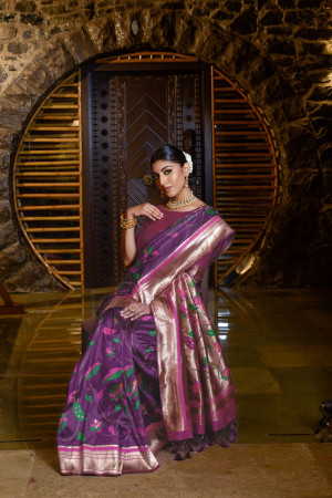 Magenta Woven Work paithani Silk Saree