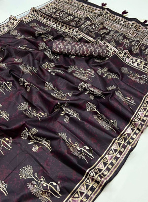 Magenta color dola silk saree with digital printed work