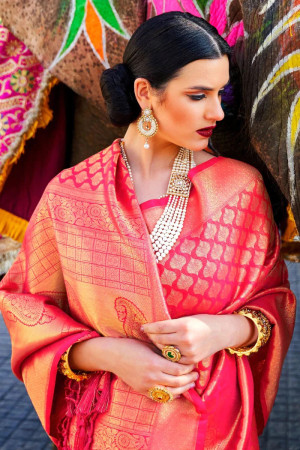 Buy V V FASHION Woven Banarasi Pure Silk Pink Sarees Online @ Best Price In  India | Flipkart.com