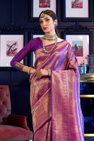 Lollipop Purple Woven Soft Banarasi Silk Saree with Contrast