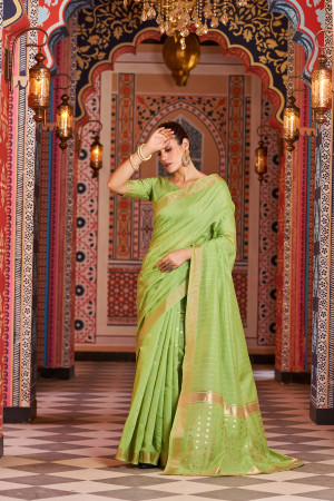 Parrot Green And Cream Mulberry Silk Uniform Saree– Uniform Sarees