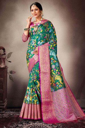 Pink color dola silk saree with digital printed work