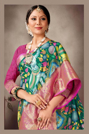 Pink color dola silk saree with digital printed work