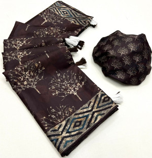 Brown color dola silk saree with batik printed work